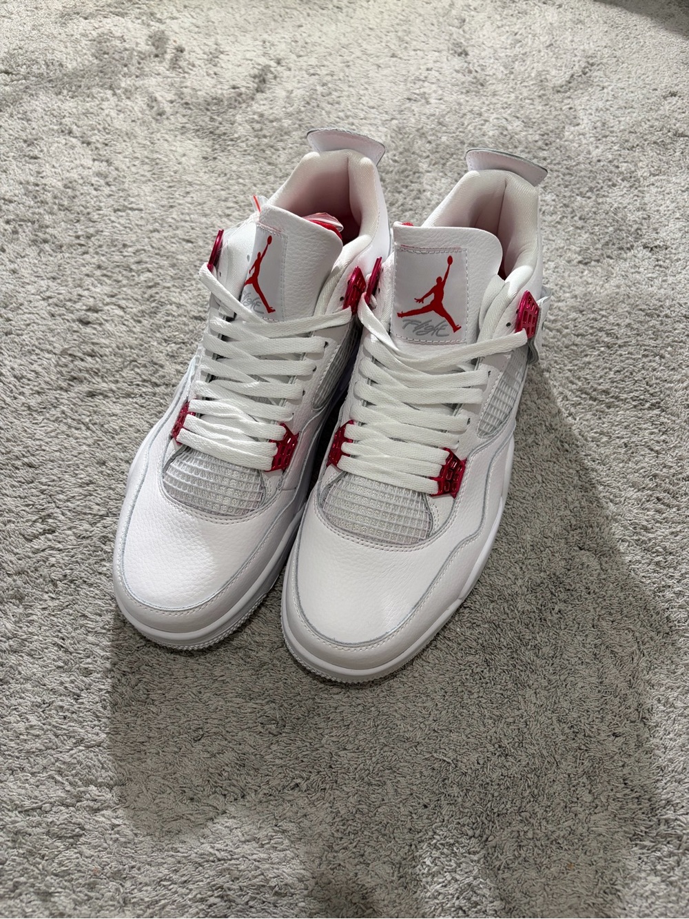Jordan 4 Red Metallic Men’s Sneakers - White with Red Accents